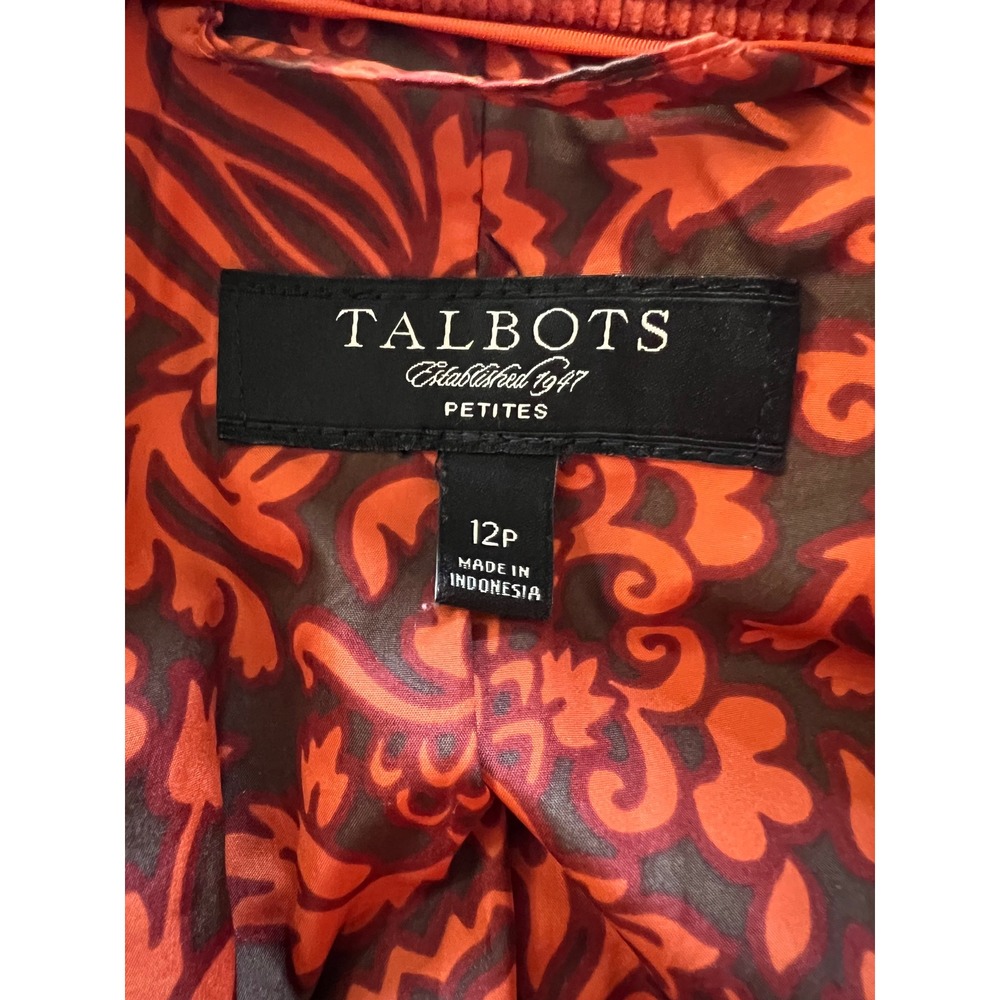 Talbots Petite Orange Corduroy Blazer Jacket Button Front Pockets Lined Womens - Picture 2 of 2